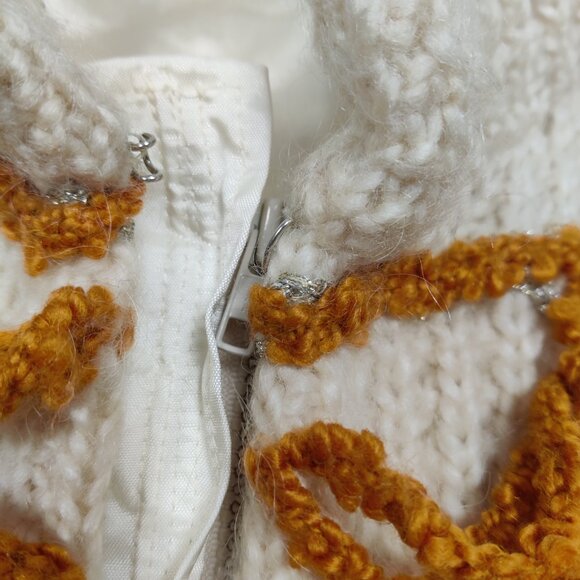 Women's Long Cardigan Size L/XL Beige Orange Fabric Embroidery Vintage Knitwear - Picture 4 of 12